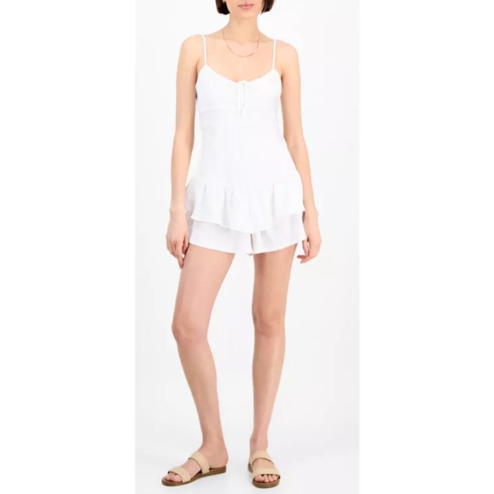 Derek Heart Juniors' Drop-Waist Ruffle Romper White Size M